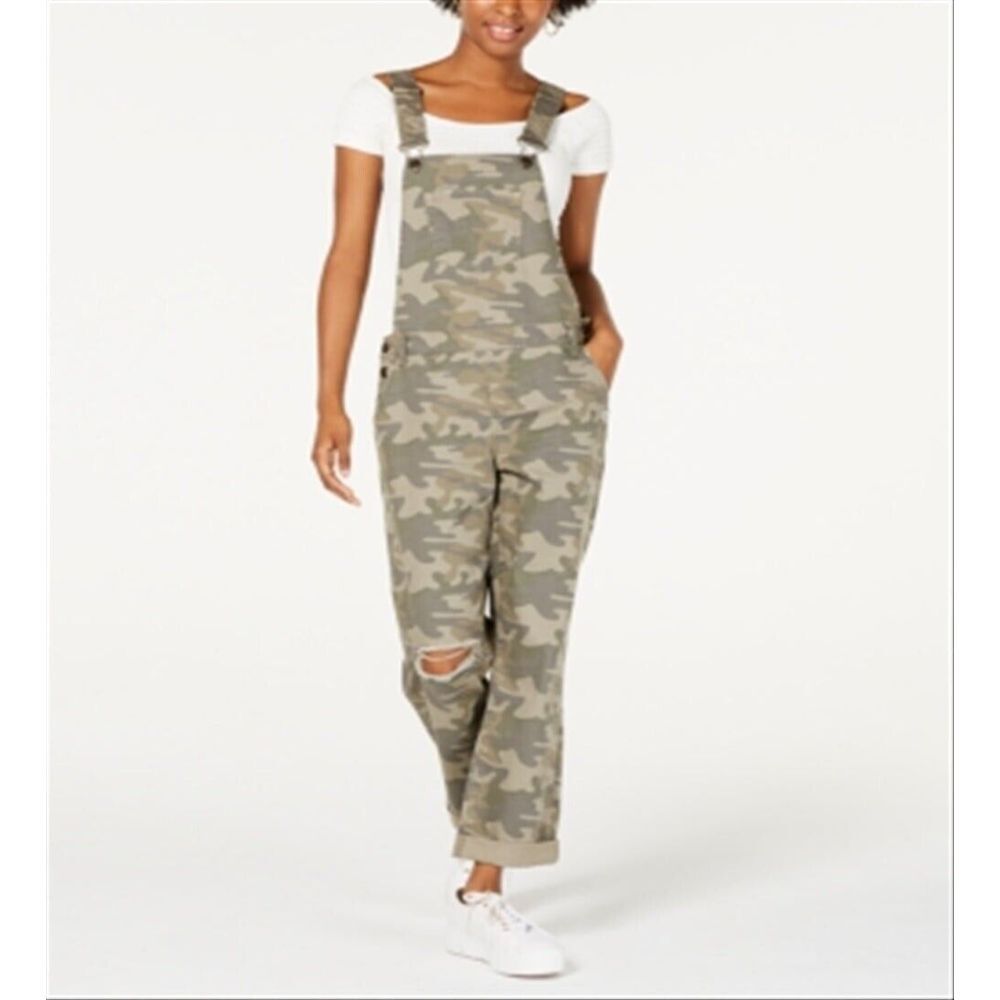 Vanilla Star Women's Ripped Camouflage Overalls Jumper Green Size 0